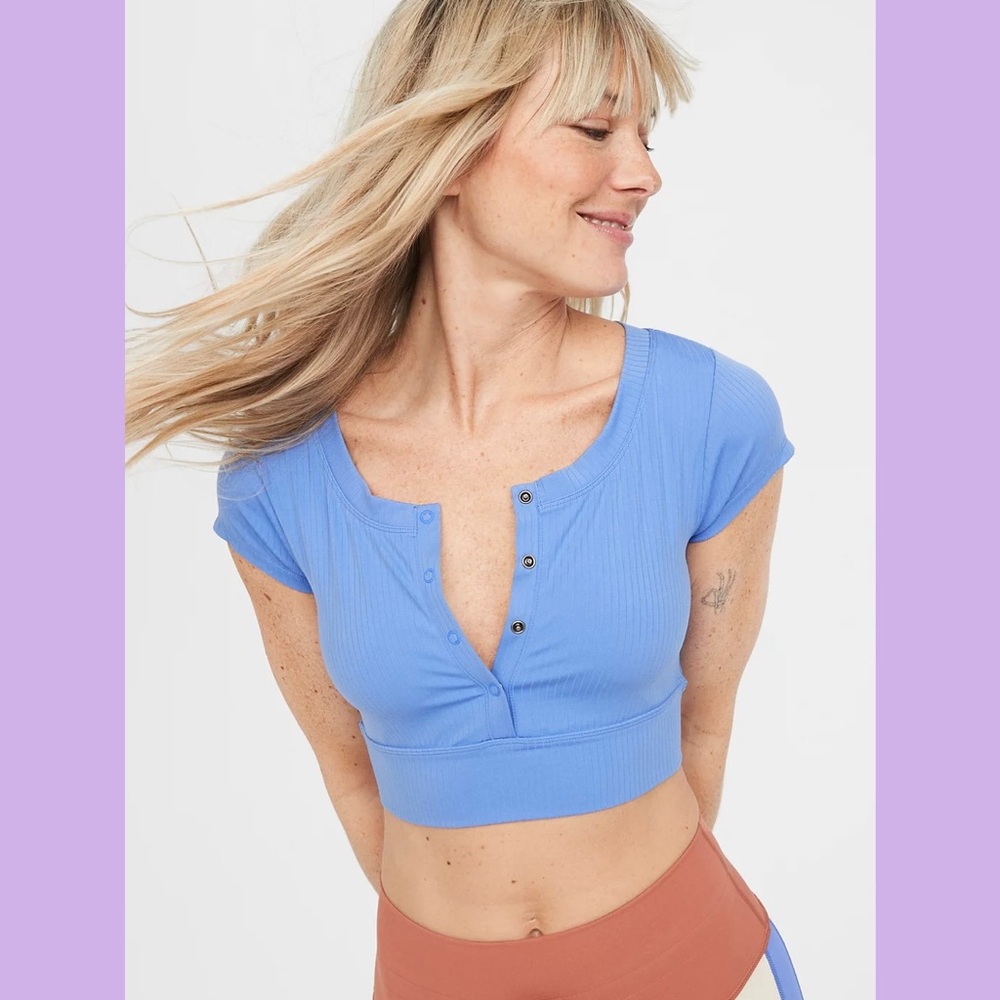 FINAL PRICE!! Aerie Blue Short Sleeve Henley Crop Top